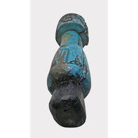 Hand-Carved Turquoise Painted Wooden Face Sculpture - 2026081226UNQ