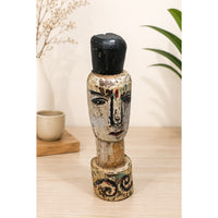 Hand-Carved Whitewashed Wooden Face Sculpture - 2026081227UNQ