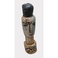 Hand-Carved Whitewashed Wooden Face Sculpture - 2026081227UNQ
