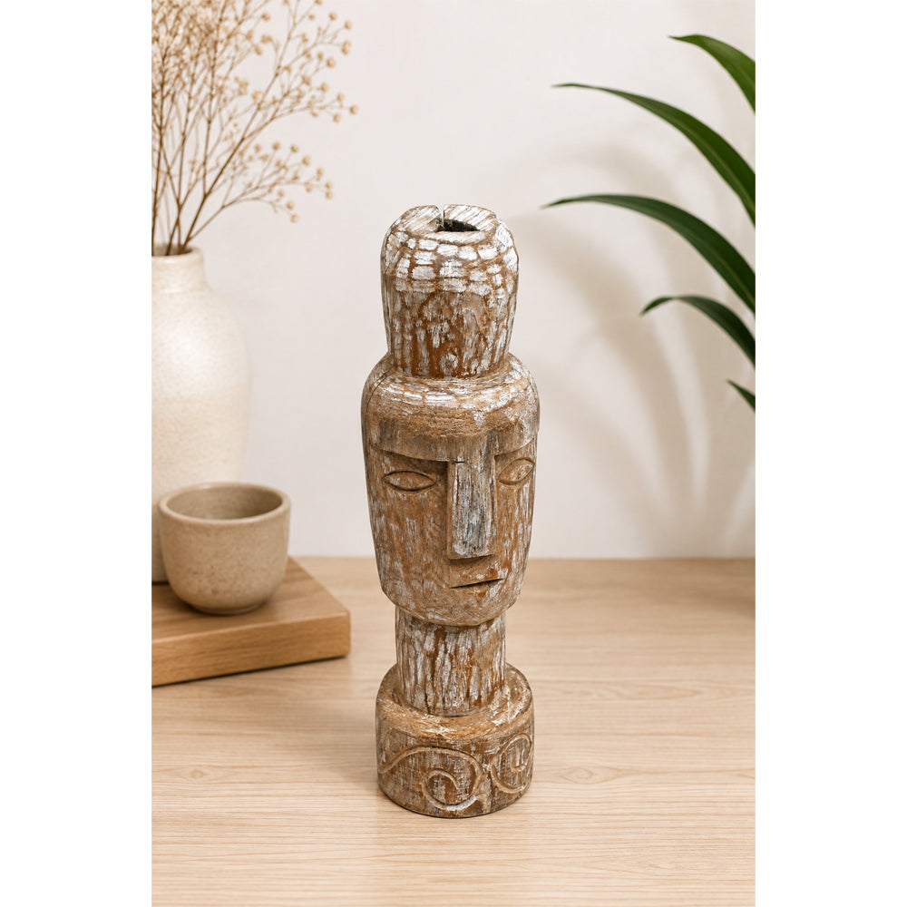 Limewashed Natural Wood Tribal Statue - 2026081228UNQ