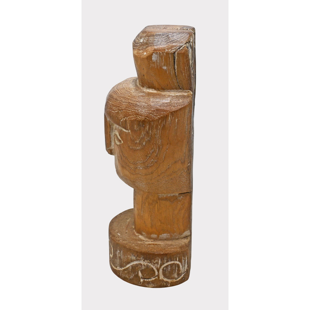 Hand-painted tribal wooden king bust figurine with carved facial details and rustic folk-art finish, product view 3