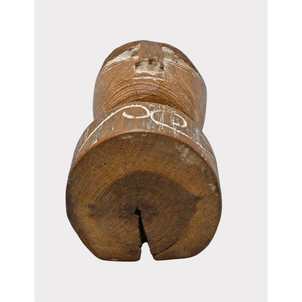Hand-painted tribal wooden king bust figurine with carved facial details and rustic folk-art finish, product view 4