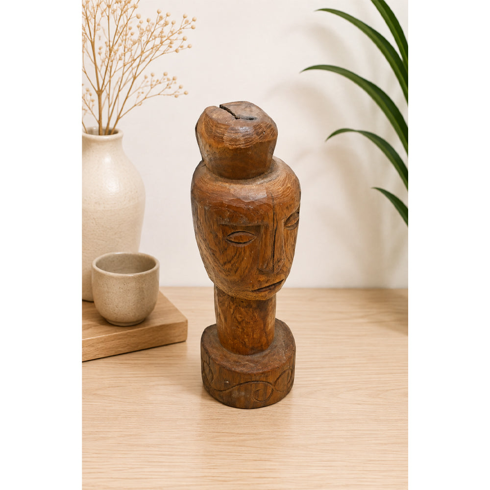 Vintage Teak-Toned Wooden Face Sculpture - 2026081231UNQ