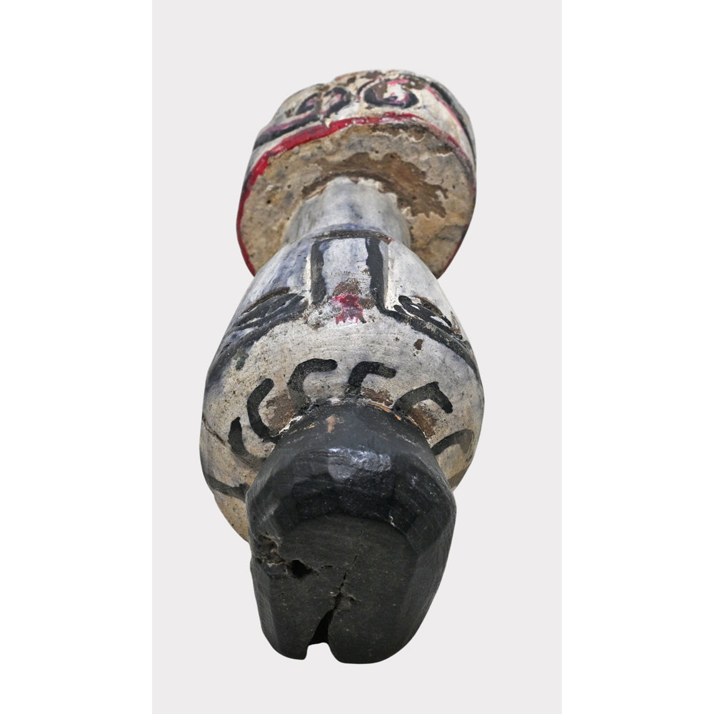 Whitewashed tribal wooden face sculpture with contrasting painted details, product view 5