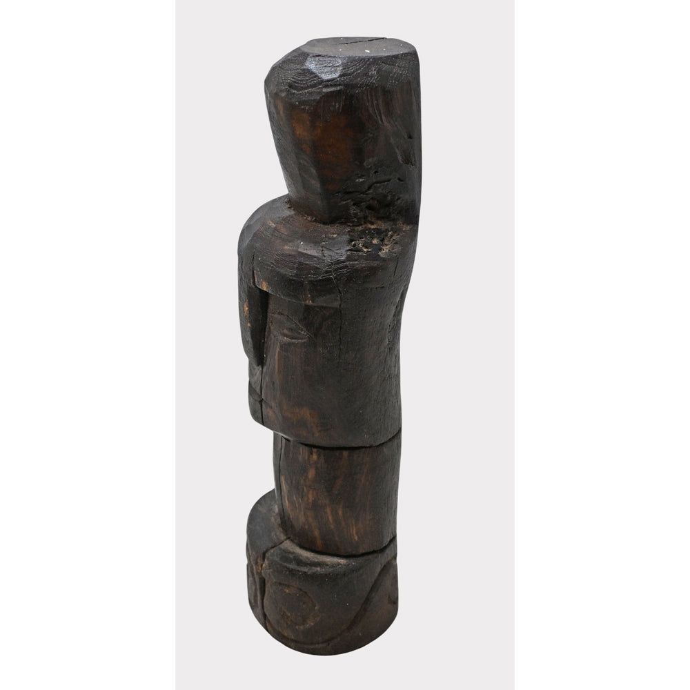 Dark aged-finish handcrafted tribal wooden face sculpture with rustic texture, product view 3