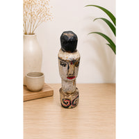 Hand-Carved Whitewashed Wooden Face Sculpture - 2026081234UNQ