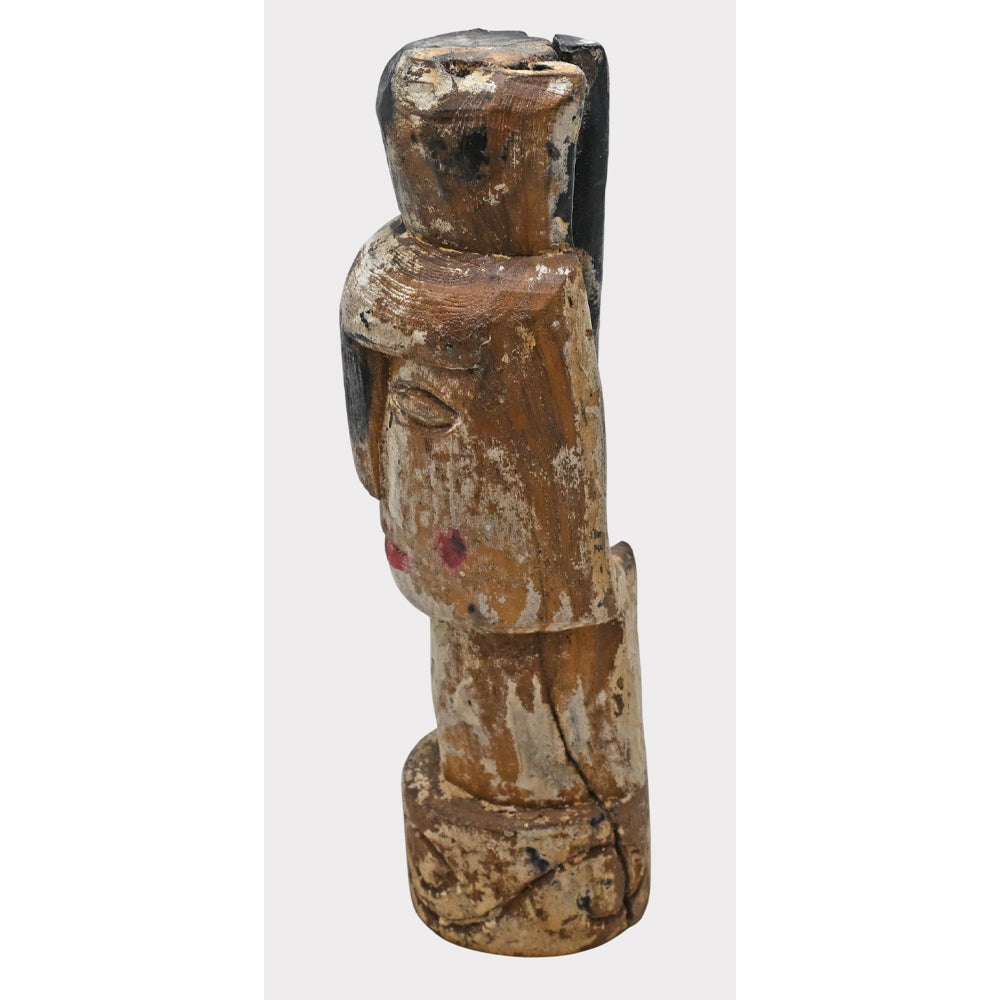 Whitewashed wooden tribal totem sculpture with distressed handcrafted finish, product view 3