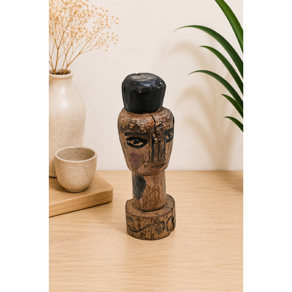 Antique Distressed Hand-Painted Wooden Tribal Statue - 2026081236UNQ