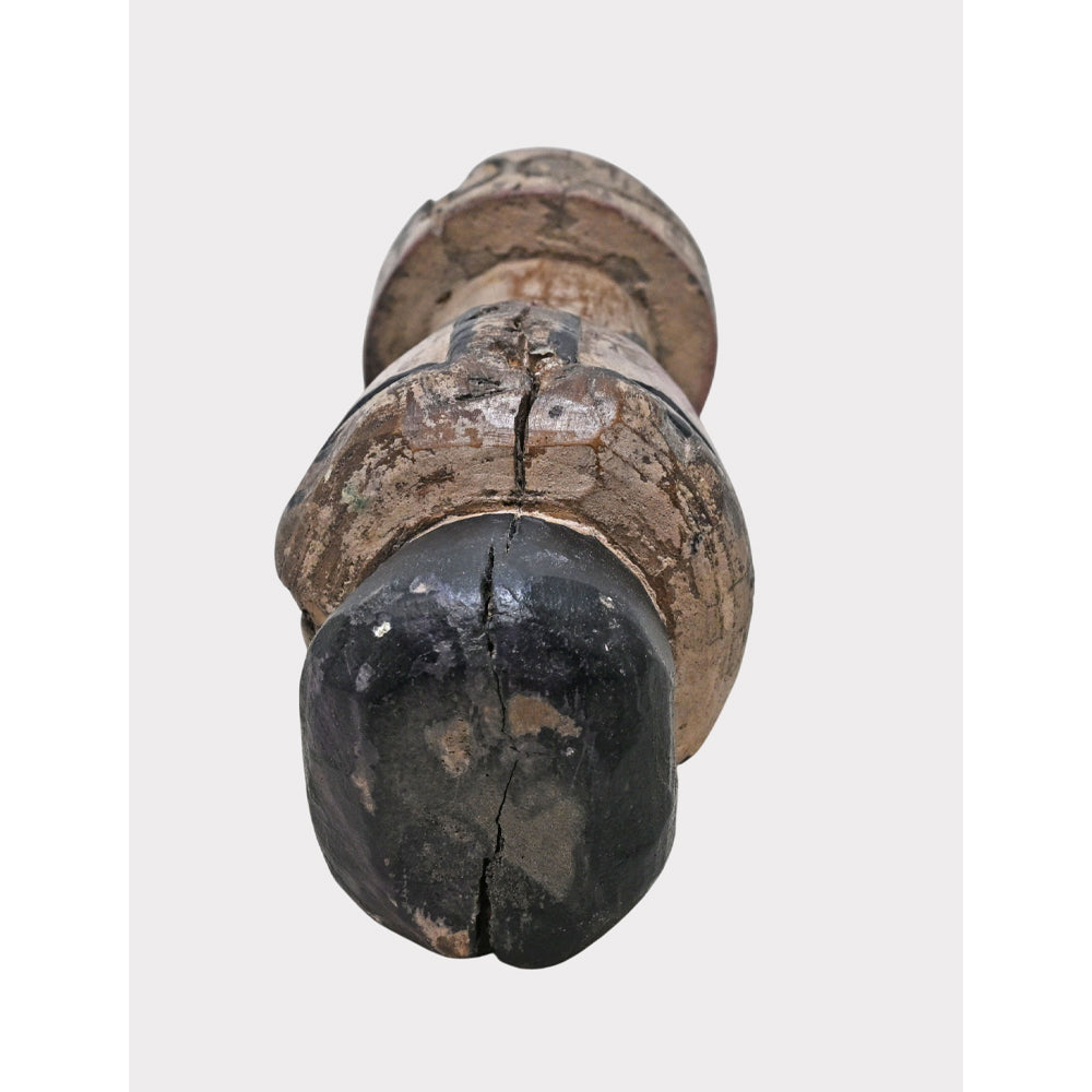 Distressed antique-finish handcrafted tribal wooden face sculpture, product view 5