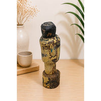 Distressed Vintage Yellow Wooden Tribal Statue - 2026081238UNQ