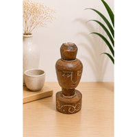 Natural Teak Hand-Carved Wooden Face Statue - 2026081244UNQ