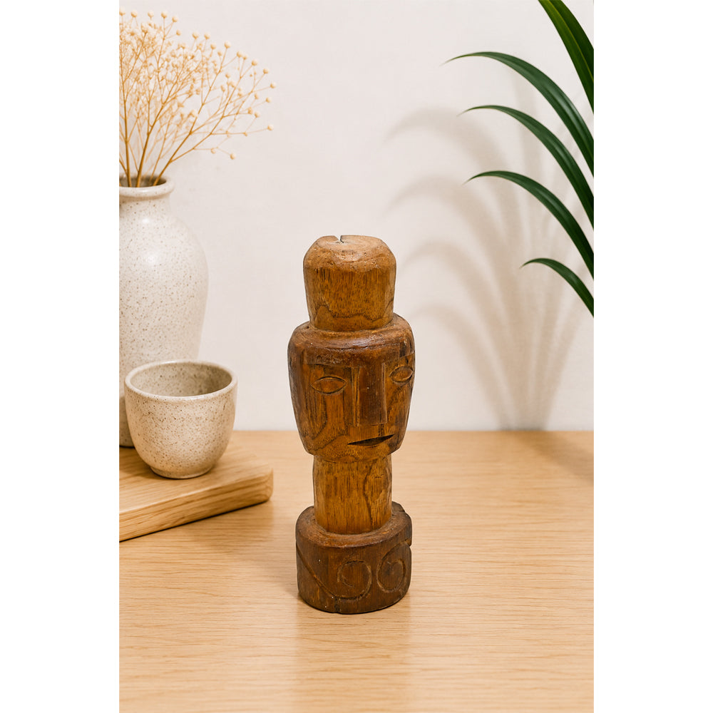 Vintage Handcrafted Natural Wood Face Sculpture - 2026081245UNQ