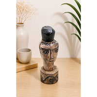 Hand-Carved Whitewashed Wooden Face Sculpture - 2026081246UNQ