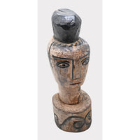 Hand-Carved Whitewashed Wooden Face Sculpture - 2026081246UNQ