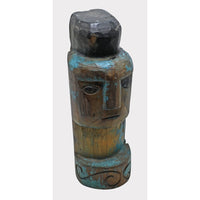 Vintage Handcrafted Turquoise & Walnut Wooden Face Sculpture - 2026081248UNQ