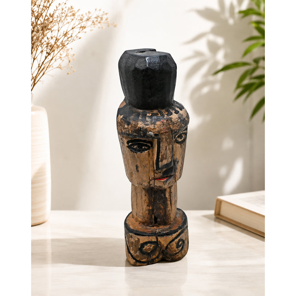 Hand-Carved Antique Painted Wooden Face Sculpture - 2026081249UNQ