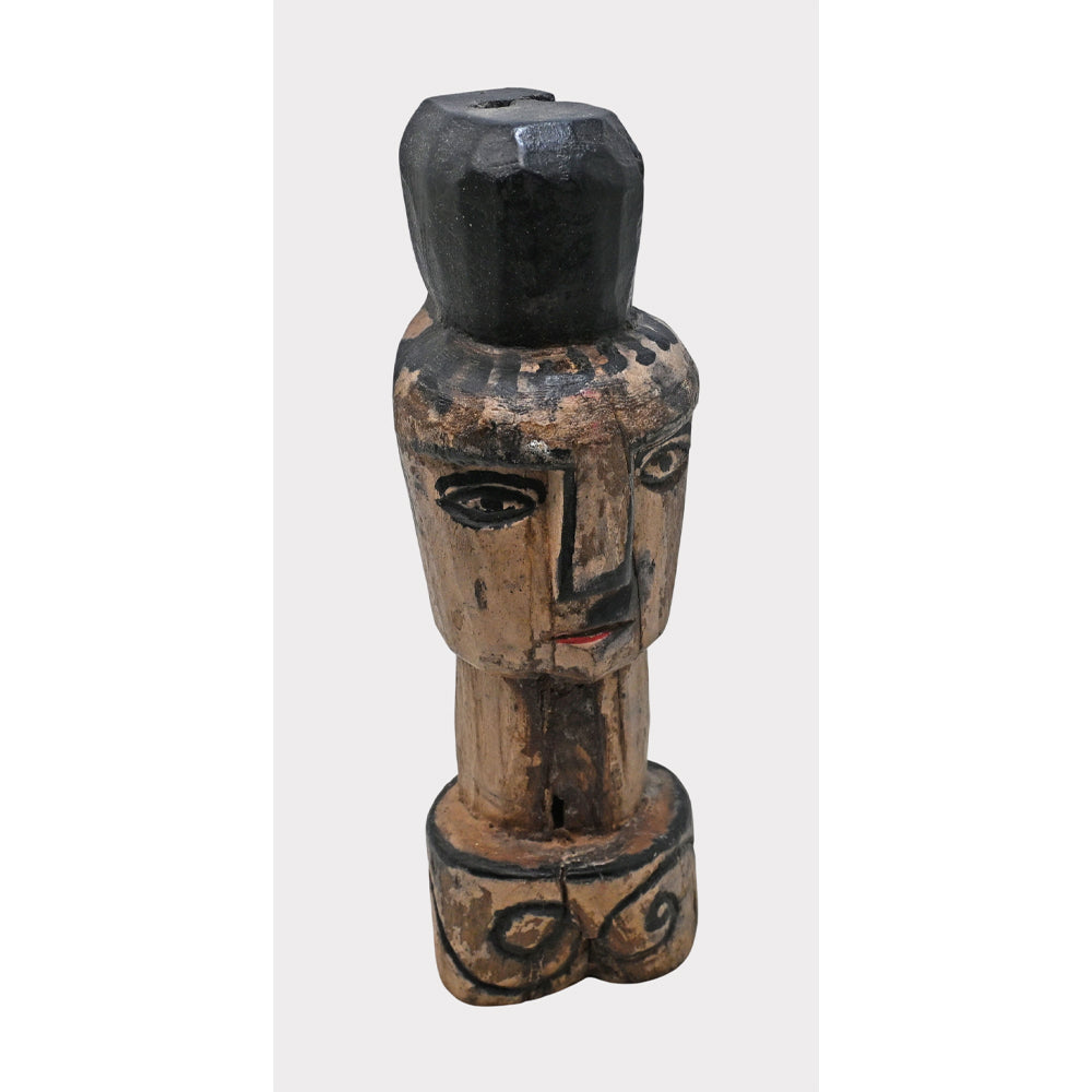 Wooden tribal king bust, angled view