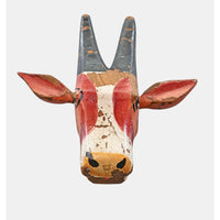 Handcrafted Wooden Tribal Cow Head Wall Hanging – White, Brown  Rust Antique Finish - 2026081501WBR