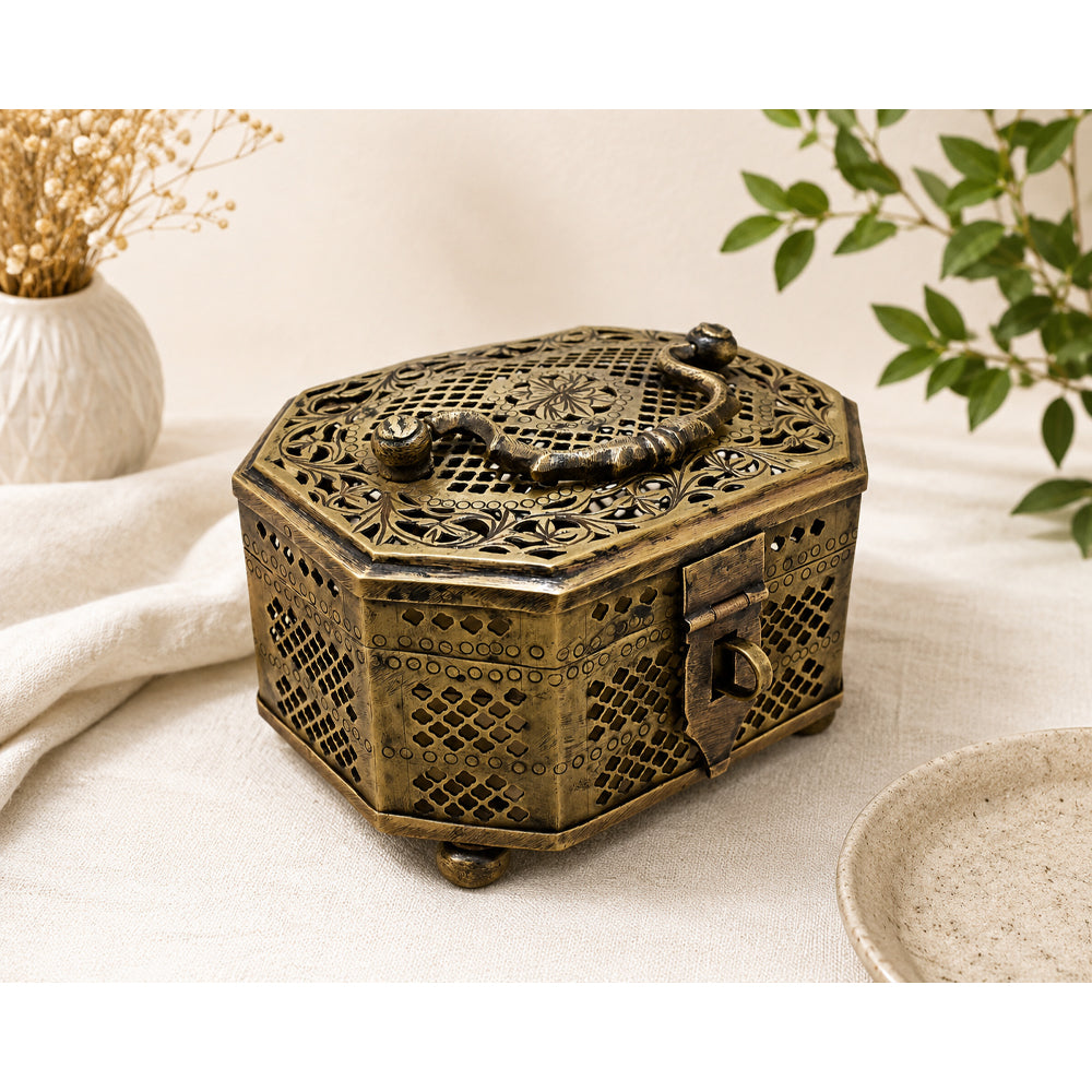 Handcrafted Metal Jali Work Decorative Storage Box - 2026081502UNQ