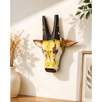 Handcrafted Wooden Tribal Cow Head Wall Hanging – White, Yellow  Rust Antique Finish - 2026081502WYR