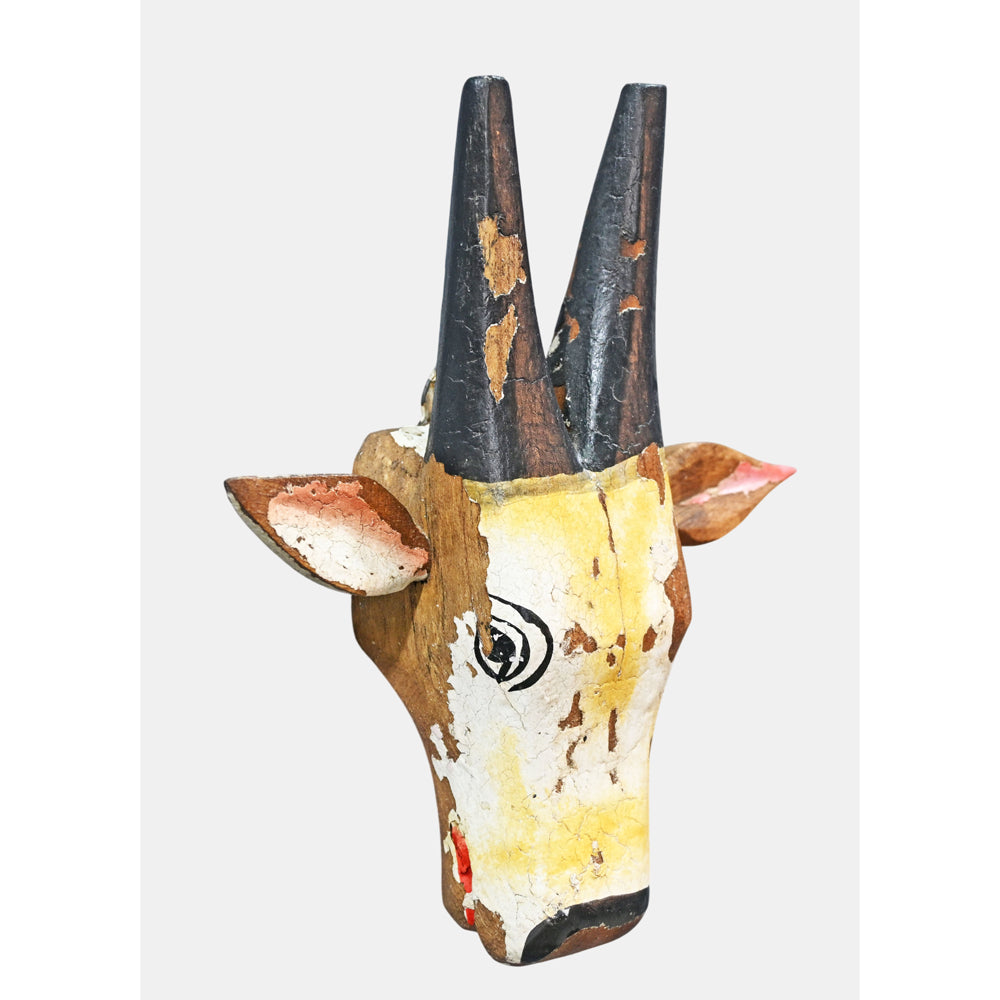 Wooden cow head key holder, angled view
