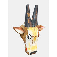 Handcrafted Wooden Tribal Cow Head Wall Hanging – White, Yellow  Rust Antique Finish - 2026081502WYR