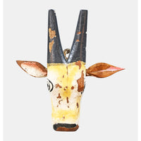 Handcrafted Wooden Tribal Cow Head Wall Hanging – White, Yellow  Rust Antique Finish - 2026081502WYR