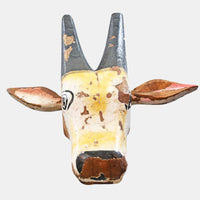 Handcrafted Wooden Tribal Cow Head Wall Hanging – White, Yellow  Rust Antique Finish - 2026081502WYR