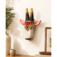 Handcrafted Wooden Tribal Cow Head Wall Hanging – White, Red  Rust Antique Finish - 2026081503WRR