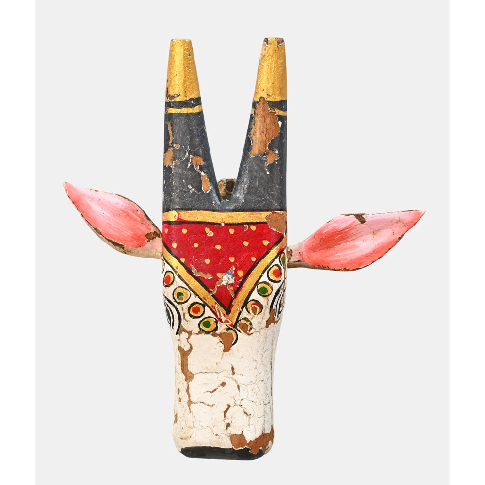 Painted wooden cow head key holder, side view