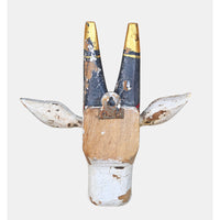 Handcrafted Wooden Tribal Cow Head Wall Hanging – White, Red  Rust Antique Finish - 2026081503WRR
