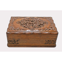 Handcrafted Wooden Carved Decorative Storage Box – Floral Antique Finish - 2026081504UNQ