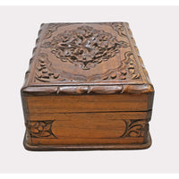 Handcrafted Wooden Carved Decorative Storage Box – Floral Antique Finish - 2026081504UNQ