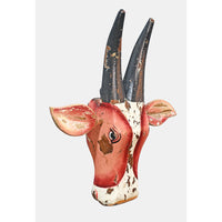 Handcrafted Wooden Tribal Cow Head Wall Hanging – White, Brown  Rust Antique Finish - 2026081504WBR