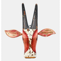 Handcrafted Wooden Tribal Cow Head Wall Hanging – White, Brown  Rust Antique Finish - 2026081504WBR