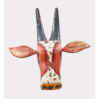 Handcrafted Wooden Tribal Cow Head Wall Hanging – White, Brown  Rust Antique Finish - 2026081504WBR