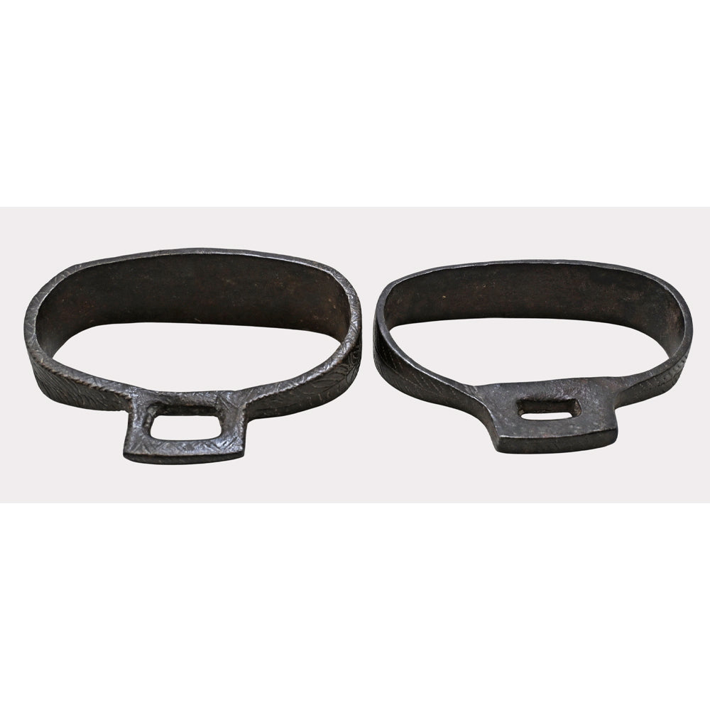 Pair of traditional iron riding stirrups, alternate view