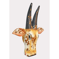 Handcrafted Wooden Tribal Cow Head Wall Hanging – White, Yellow  Rust Antique Finish - 2026081505WYR
