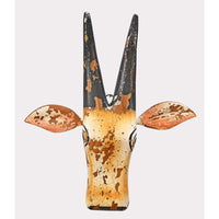 Handcrafted Wooden Tribal Cow Head Wall Hanging – White, Yellow  Rust Antique Finish - 2026081505WYR