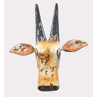 Handcrafted Wooden Tribal Cow Head Wall Hanging – White, Yellow  Rust Antique Finish - 2026081505WYR