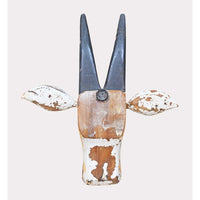 Handcrafted Wooden Tribal Cow Head Wall Hanging – White, Yellow  Rust Antique Finish - 2026081505WYR