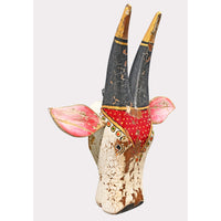 Handcrafted Wooden Tribal Cow Head Wall Hanging – White, Red  Rust Antique Finish - 2026081506WRR
