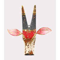 Handcrafted Wooden Tribal Cow Head Wall Hanging – White, Red  Rust Antique Finish - 2026081506WRR