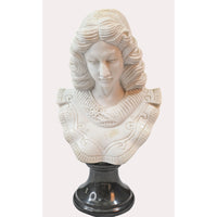 Handcrafted Marble Classical Lady Bust Sculpture with Black Pedestal - 2026081801UNQ