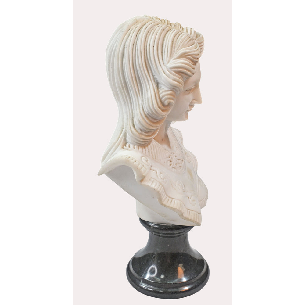 Marble lady bust with black base, side view