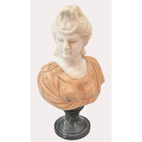 Handcrafted Marble Classical Lady Bust Sculpture with Black Pedestal - 2026081802UNQ
