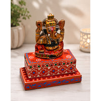 Handcrafted Hand-Painted Lord Ganesha Idol with Decorative Folk Art Base - 2026081805UNQ