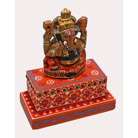 Handcrafted Hand-Painted Lord Ganesha Idol with Decorative Folk Art Base - 2026081805UNQ