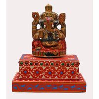Handcrafted Hand-Painted Lord Ganesha Idol with Decorative Folk Art Base - 2026081805UNQ