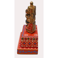 Handcrafted Hand-Painted Lord Ganesha Idol with Decorative Folk Art Base - 2026081805UNQ